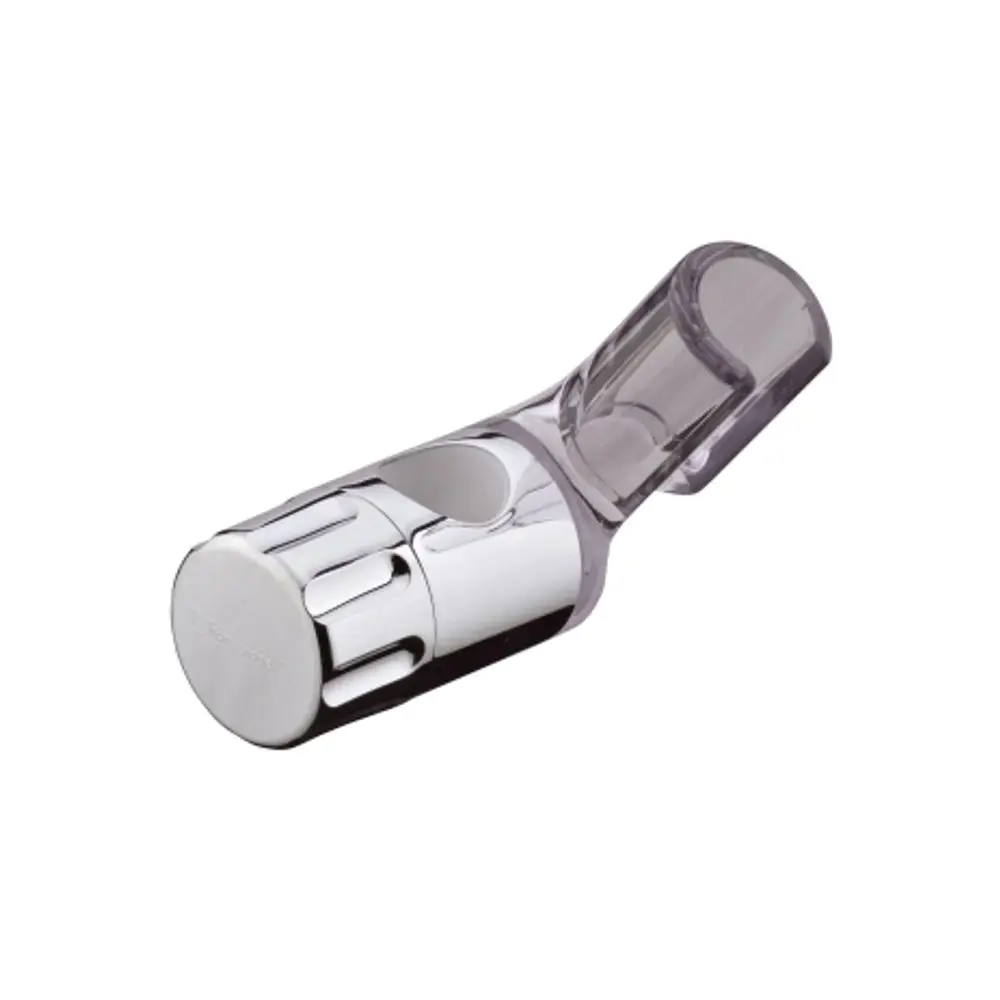 Hansgrohe Schieber in chrom mit einem klaren, transparenten Abschnitt, der eine Öffnung zur Kontrolle des Wasserflusses bietet.